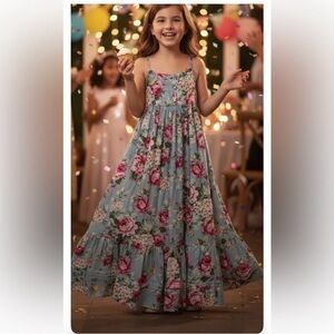 Ralph Lauren Girls Floral Print Cotton Sleeveless Midi Dress